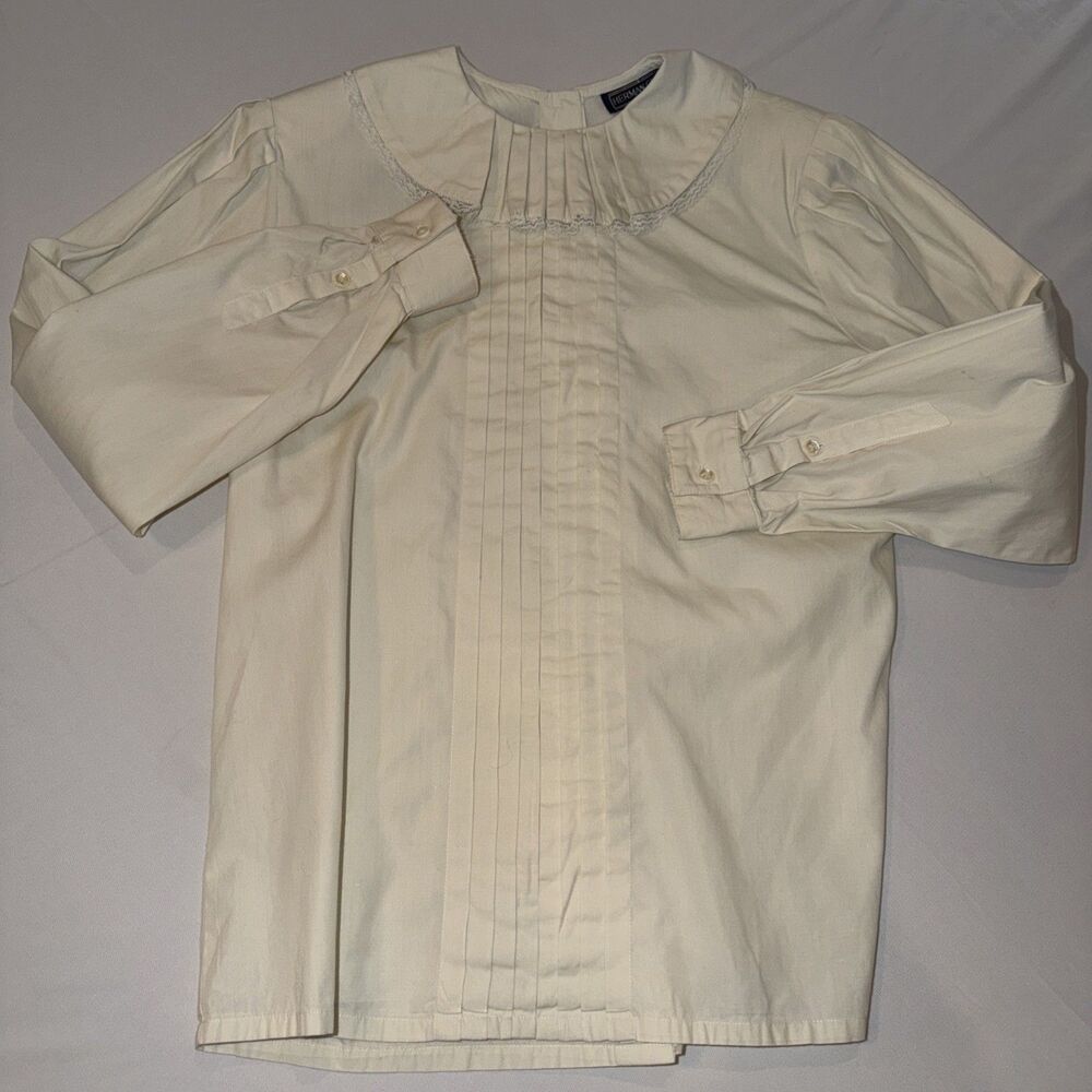 Vtg Herman Geist Victorian Blouse Ruffle Lace Cream Ivory Sz 10 Cosplay Academia - Picture 8 of 14
